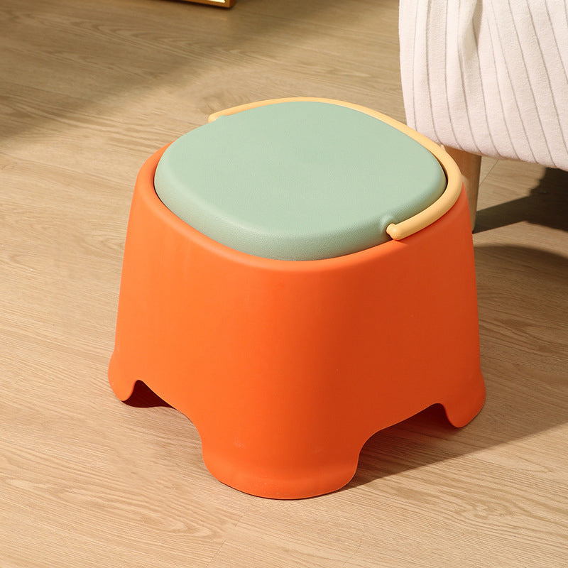 Contemporary Nordic Round-Square PP Plastic Stool – Stackable, Portable, Low-Profile, Backless & Armless for Living Room