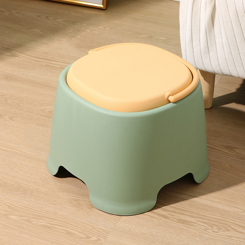 Contemporary Nordic Round-Square PP Plastic Stool – Stackable, Portable, Low-Profile, Backless & Armless for Living Room