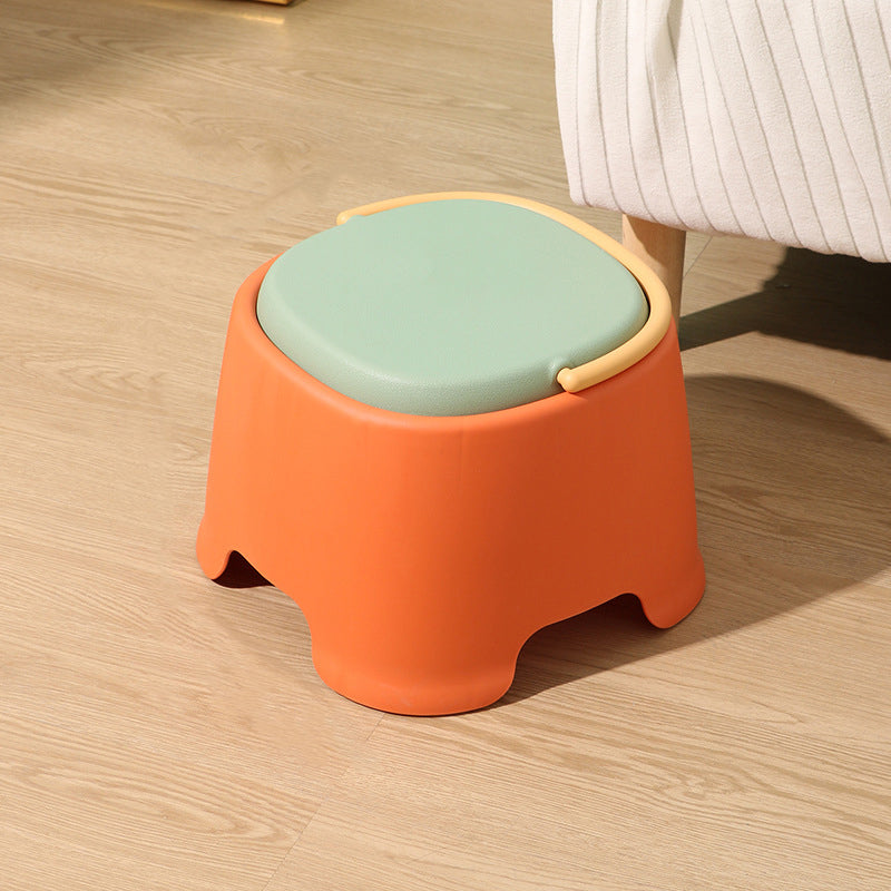 Contemporary Nordic Round-Square PP Plastic Stool – Stackable, Portable, Low-Profile, Backless & Armless for Living Room