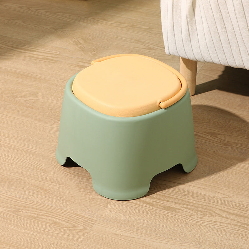 Contemporary Nordic Round-Square PP Plastic Stool – Stackable, Portable, Low-Profile, Backless & Armless for Living Room