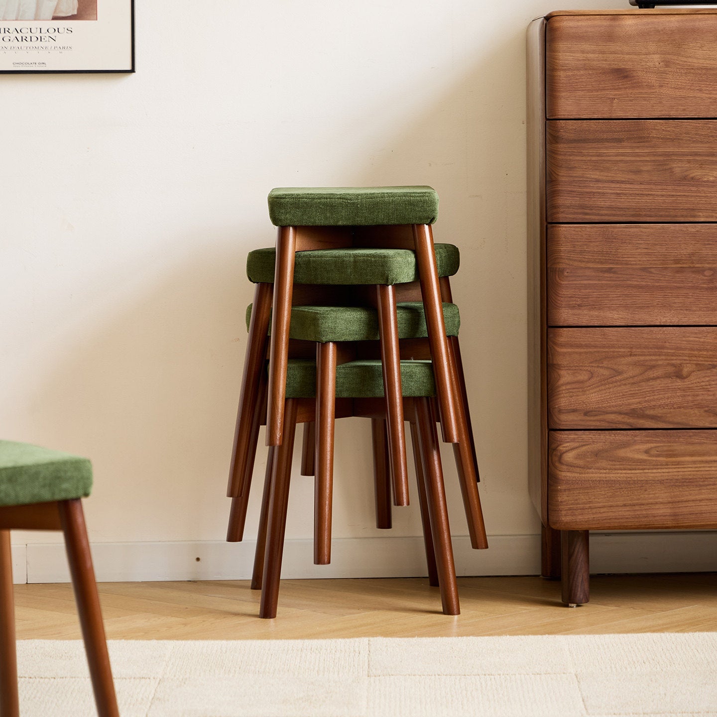 Taburete Rascador Cuadrado para Gatos Moderno Minimalista, Tela de Chenilla y Resistente al Cuero, Madera de Haya, Desmontable y Lavable, Bajo, Sin Respaldo ni Brazos, Para Sala y Comedor