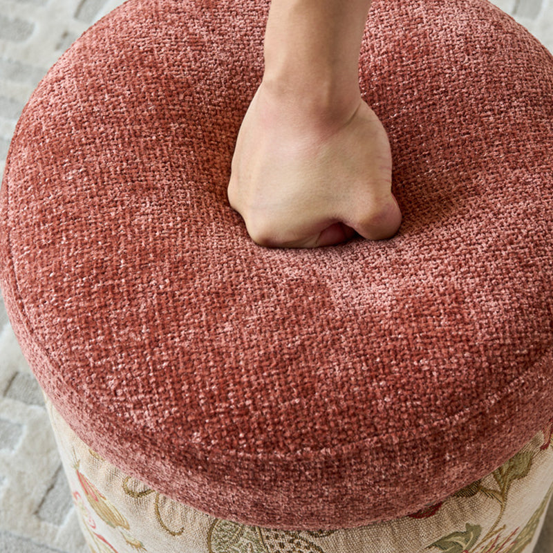 Taburete de tocador tradicional europeo de madera maciza con tapicería de chenilla, base de goma, sin respaldo ni brazos cilíndricos — Acento ideal para el dormitorio