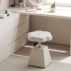 Traditional French Floral PU Leather Vanity Stool with Wooden Frame, Cushioned Sponge Seat, Liftable, Swivel, Backless & Armless for Bedroom