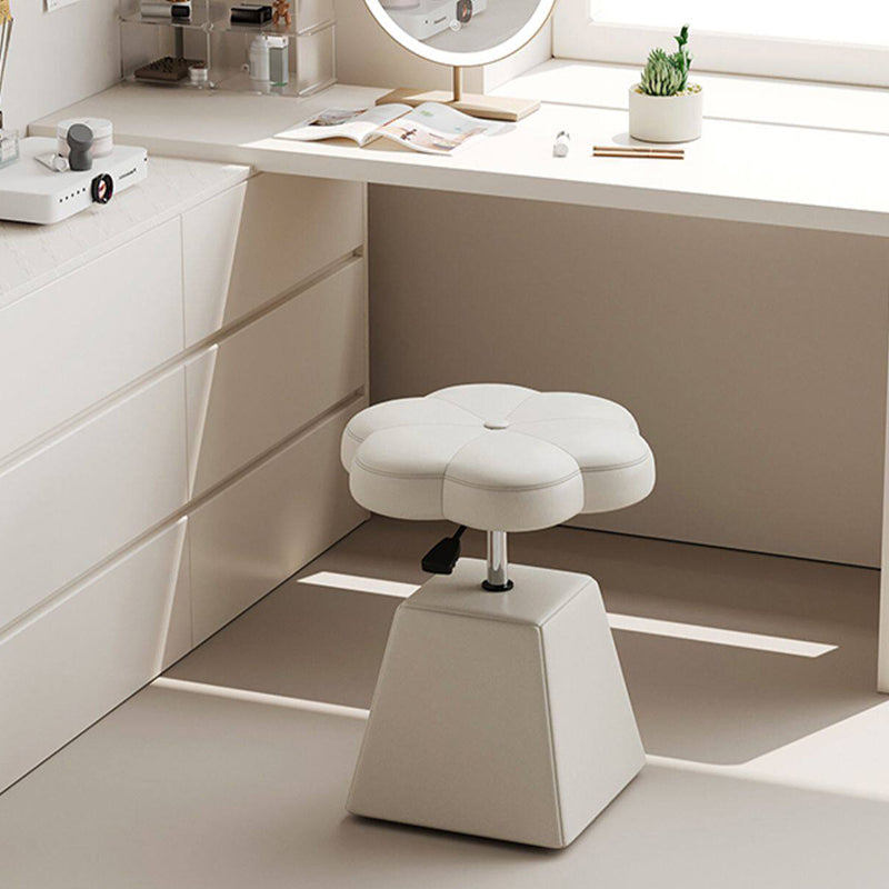 Traditional French Floral PU Leather Vanity Stool with Wooden Frame, Cushioned Sponge Seat, Liftable, Swivel, Backless & Armless for Bedroom