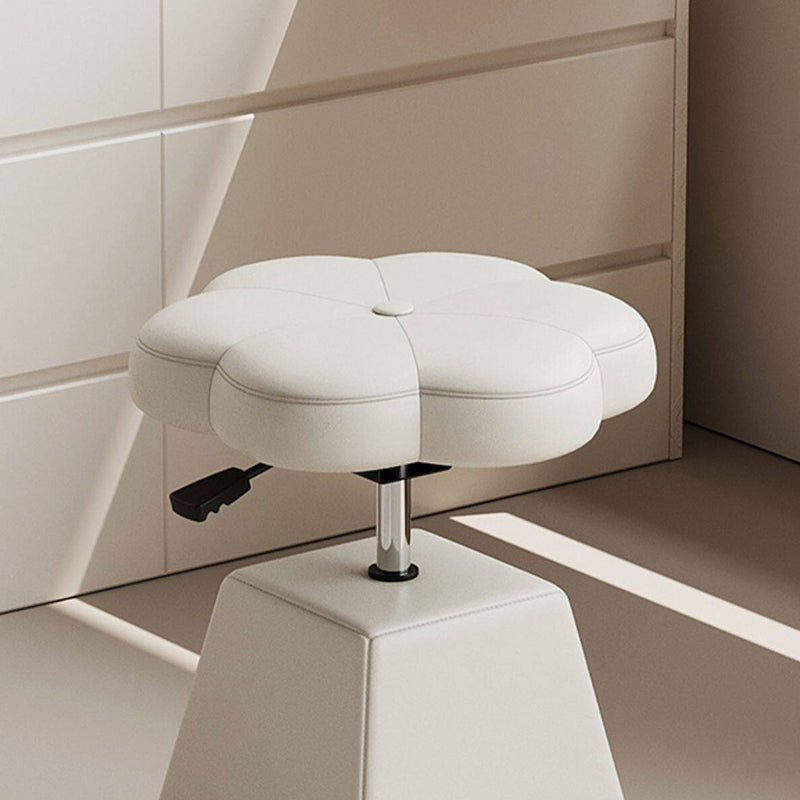 Traditional French Floral PU Leather Vanity Stool with Wooden Frame, Cushioned Sponge Seat, Liftable, Swivel, Backless & Armless for Bedroom