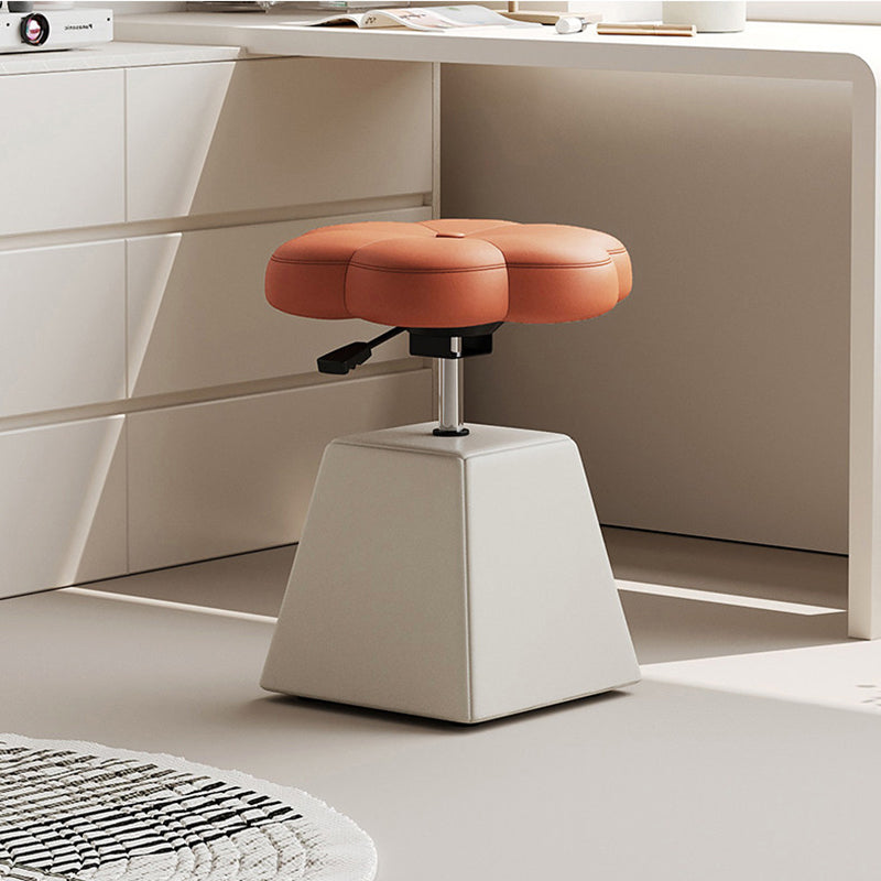 Traditional French Floral PU Leather Vanity Stool with Wooden Frame, Cushioned Sponge Seat, Liftable, Swivel, Backless & Armless for Bedroom