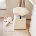 Traditional French Floral PU Leather Vanity Stool with Wooden Frame, Cushioned Sponge Seat, Liftable, Swivel, Backless & Armless for Bedroom
