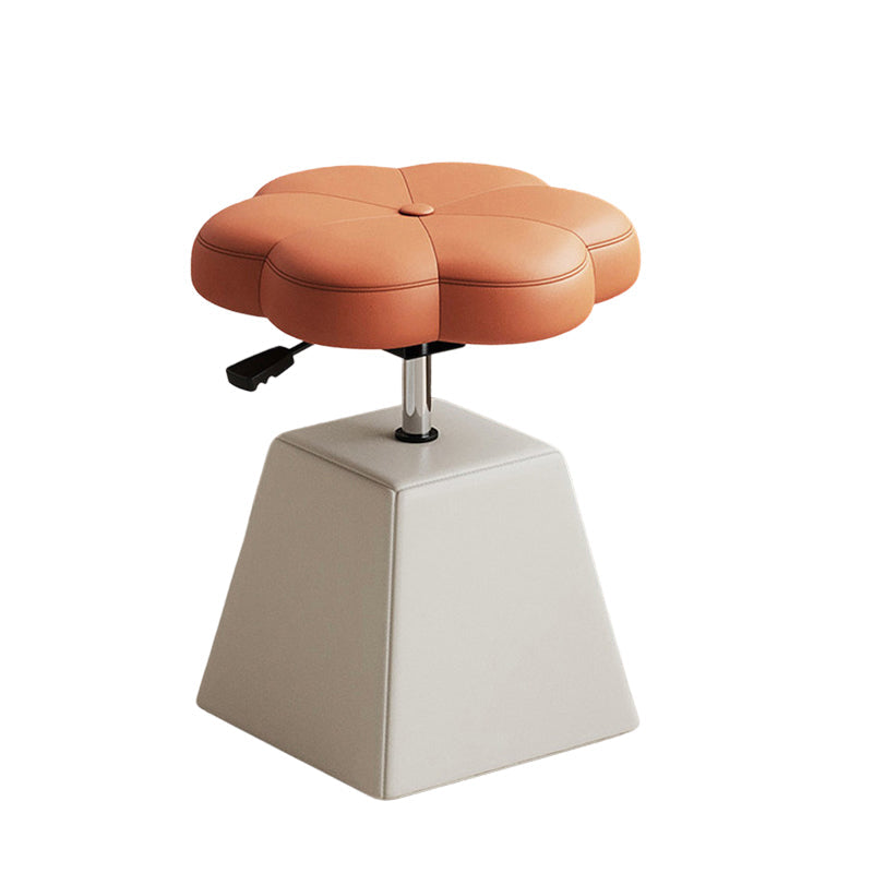 Traditional French Floral PU Leather Vanity Stool with Wooden Frame, Cushioned Sponge Seat, Liftable, Swivel, Backless & Armless for Bedroom