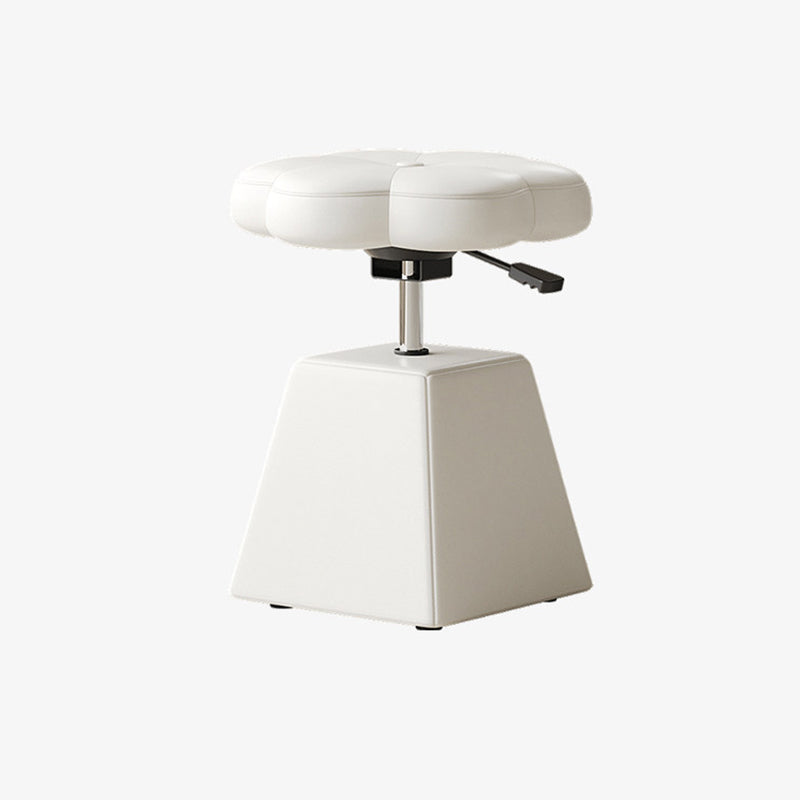 Traditional French Floral PU Leather Vanity Stool with Wooden Frame, Cushioned Sponge Seat, Liftable, Swivel, Backless & Armless for Bedroom