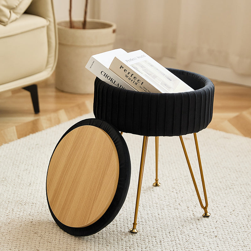 Nordic-Style Velvet Vanity Stool with Hidden Storage — Round, Backless & Armless, Plush Padding on Iron & MDF Frame for Bedroom