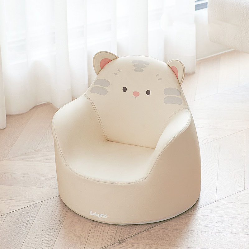 Modern Art Deco Cartoon Animal Kids Stool with Backrest and Armrests, PU Leather, Foam Cushioned, Low-Profile Bedroom Stool