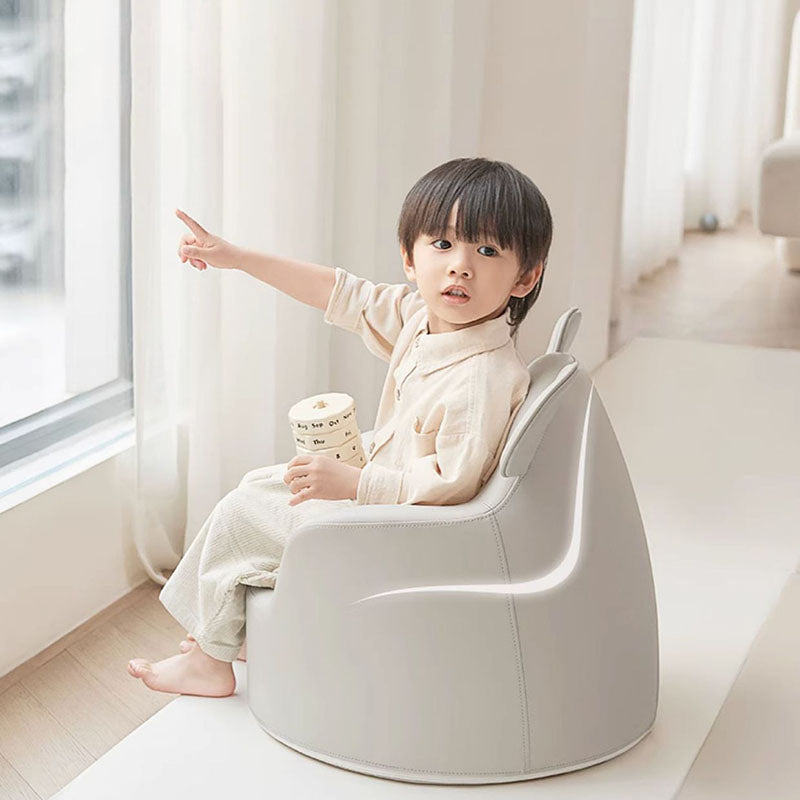 Modern Art Deco Cartoon Animal Kids Stool with Backrest and Armrests, PU Leather, Foam Cushioned, Low-Profile Bedroom Stool