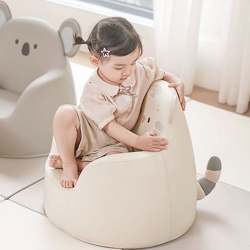 Modern Art Deco Cartoon Animal Kids Stool with Backrest and Armrests, PU Leather, Foam Cushioned, Low-Profile Bedroom Stool