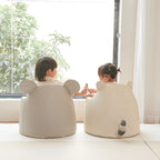 Modern Art Deco Cartoon Animal Kids Stool with Backrest and Armrests, PU Leather, Foam Cushioned, Low-Profile Bedroom Stool