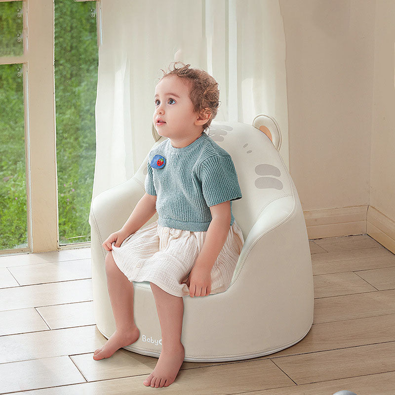 Modern Art Deco Cartoon Animal Kids Stool with Backrest and Armrests, PU Leather, Foam Cushioned, Low-Profile Bedroom Stool