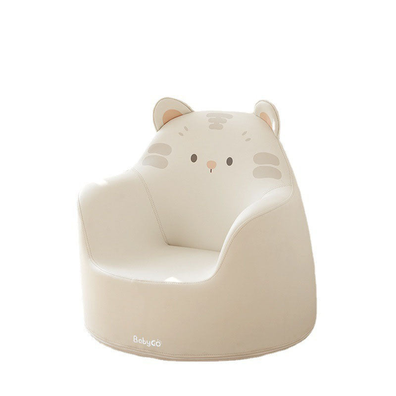 Modern Art Deco Cartoon Animal Kids Stool with Backrest and Armrests, PU Leather, Foam Cushioned, Low-Profile Bedroom Stool