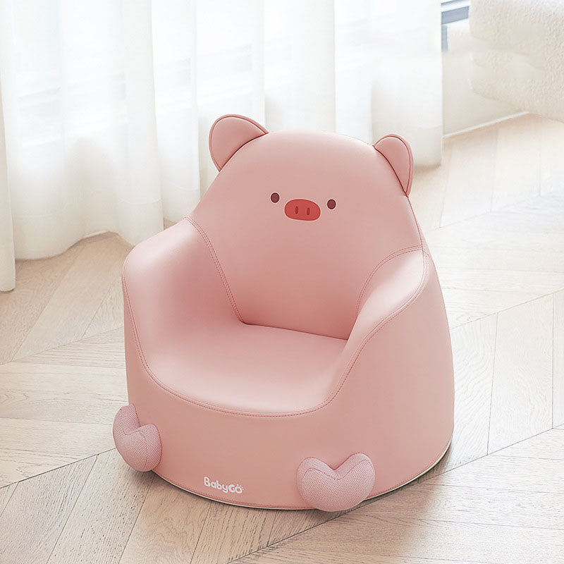 Modern Art Deco Cartoon Animal Kids Stool with Backrest and Armrests, PU Leather, Foam Cushioned, Low-Profile Bedroom Stool