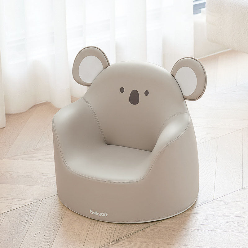 Modern Art Deco Cartoon Animal Kids Stool with Backrest and Armrests, PU Leather, Foam Cushioned, Low-Profile Bedroom Stool