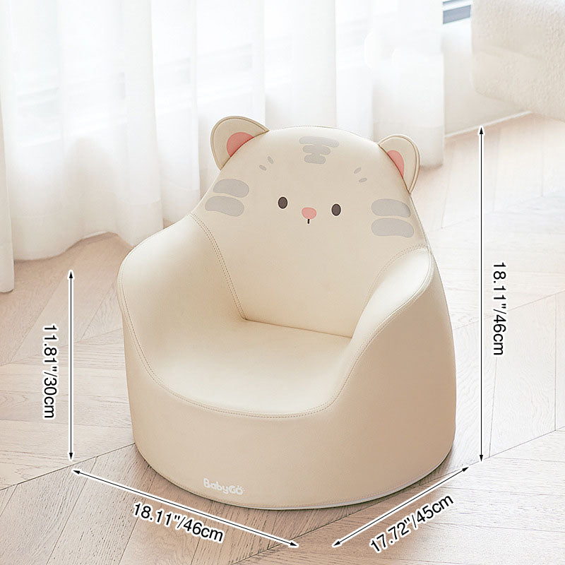 Modern Art Deco Cartoon Animal Kids Stool with Backrest and Armrests, PU Leather, Foam Cushioned, Low-Profile Bedroom Stool