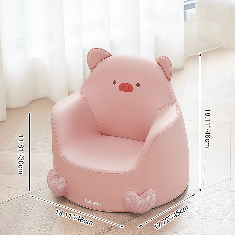 Modern Art Deco Cartoon Animal Kids Stool with Backrest and Armrests, PU Leather, Foam Cushioned, Low-Profile Bedroom Stool