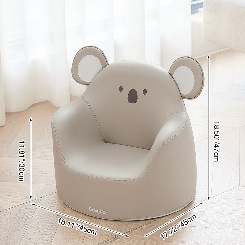 Modern Art Deco Cartoon Animal Kids Stool with Backrest and Armrests, PU Leather, Foam Cushioned, Low-Profile Bedroom Stool