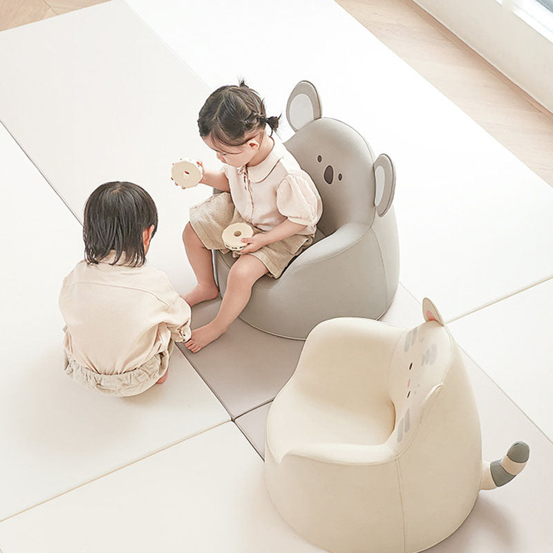 Modern Art Deco Cartoon Animal Kids Stool with Backrest and Armrests, PU Leather, Foam Cushioned, Low-Profile Bedroom Stool