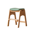 Traditional Japanese Trapezoid Kids Stool — Adjustable Beech & Pine Wood with PU Leather, Low-Height Living Room Seat