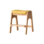 Traditional Japanese Trapezoid Kids Stool — Adjustable Beech & Pine Wood with PU Leather, Low-Height Living Room Seat