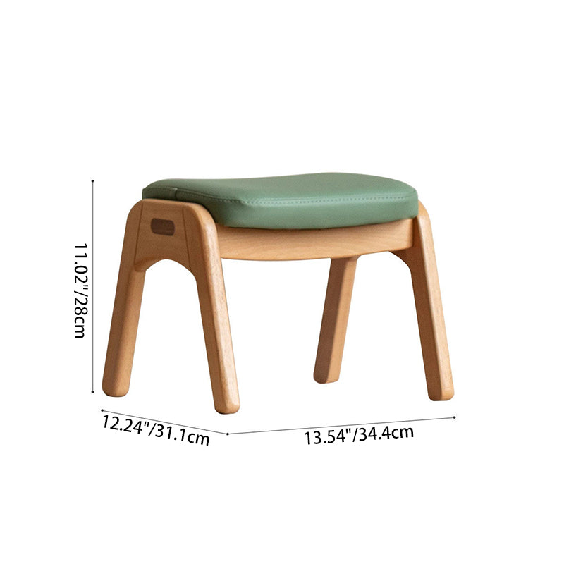 Traditional Japanese Trapezoid Kids Stool — Adjustable Beech & Pine Wood with PU Leather, Low-Height Living Room Seat