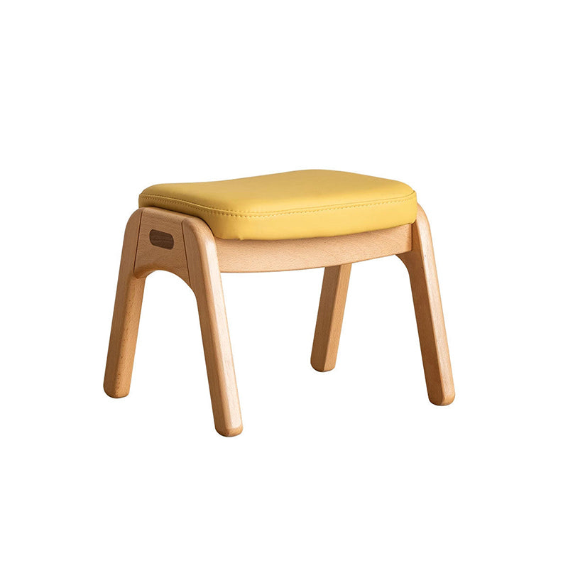 Traditional Japanese Trapezoid Kids Stool — Adjustable Beech & Pine Wood with PU Leather, Low-Height Living Room Seat