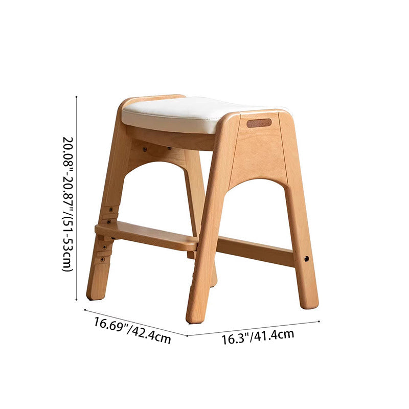 Traditional Japanese Trapezoid Kids Stool — Adjustable Beech & Pine Wood with PU Leather, Low-Height Living Room Seat