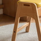 Traditional Japanese Trapezoid Kids Stool — Adjustable Beech & Pine Wood with PU Leather, Low-Height Living Room Seat