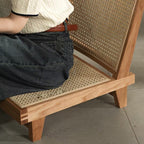 Traditional Rustic Rectangular Rubberwood Stool with Faux Rattan Weaving, Lightweight and Ergonomic Backrest—Low Seating for Living Room