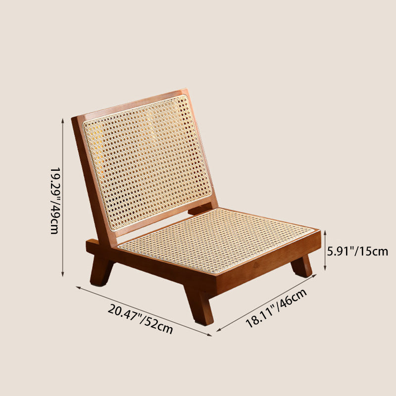 Traditional Rustic Rectangular Rubberwood Stool with Faux Rattan Weaving, Lightweight and Ergonomic Backrest—Low Seating for Living Room
