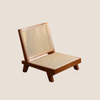 Traditional Rustic Rectangular Rubberwood Stool with Faux Rattan Weaving, Lightweight and Ergonomic Backrest—Low Seating for Living Room