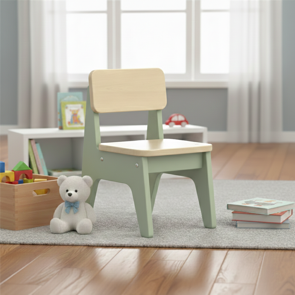 Nordic Contemporary Beech Wood Kids' Low Stool — Trapezoidal, Durable, Armless Design for Living Room