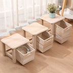 Taburete Cuadrado Moderno Minimalista de Madera de Paulownia, Ultraligero, Bajo, Sin Respaldo ni Apoyabrazos para Pasillos y Entradas