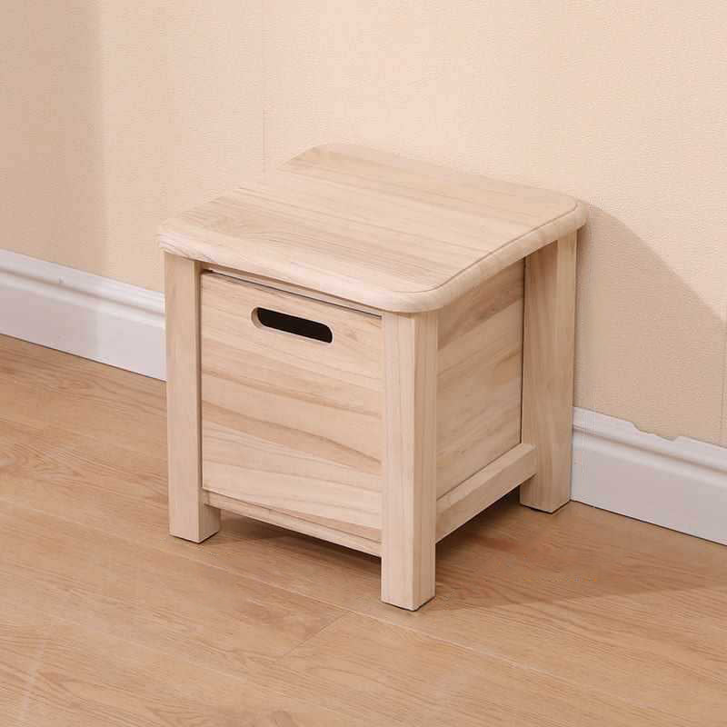 Modern Minimalist Square Stool in Paulownia Wood, Ultra-Lightweight, Low-Profile, Backless & Armless for Hallways and Entryways