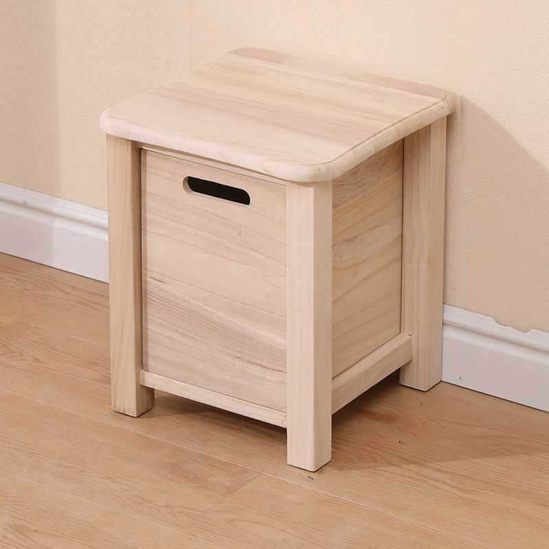 Modern Minimalist Square Stool in Paulownia Wood, Ultra-Lightweight, Low-Profile, Backless & Armless for Hallways and Entryways
