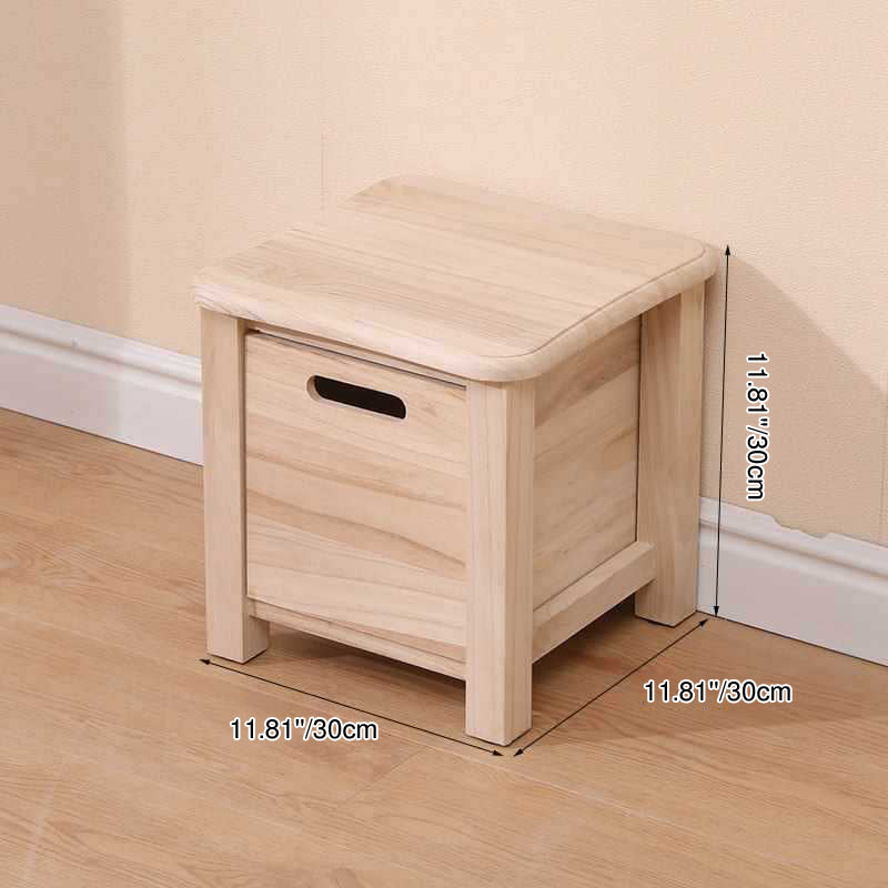 Taburete Cuadrado Moderno Minimalista de Madera de Paulownia, Ultraligero, Bajo, Sin Respaldo ni Apoyabrazos para Pasillos y Entradas