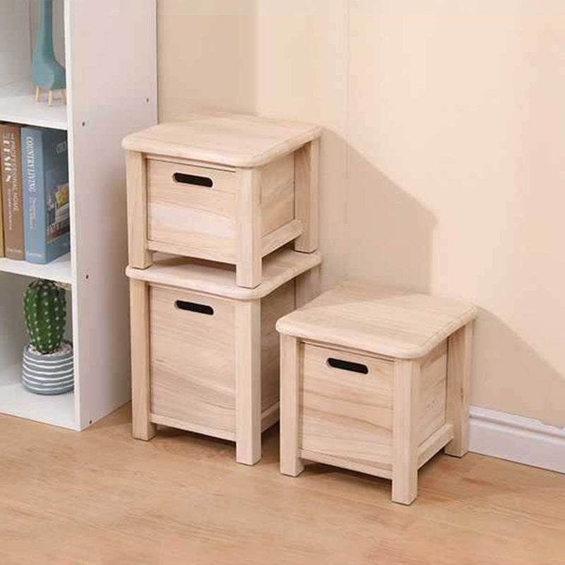 Taburete Cuadrado Moderno Minimalista de Madera de Paulownia, Ultraligero, Bajo, Sin Respaldo ni Apoyabrazos para Pasillos y Entradas