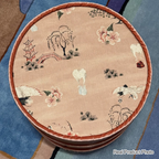 Traditional Chinese Cylindrical Printed Velvet PU Leather Vanity Stool - Solid Wood, Backless & Armless, for Bedroom