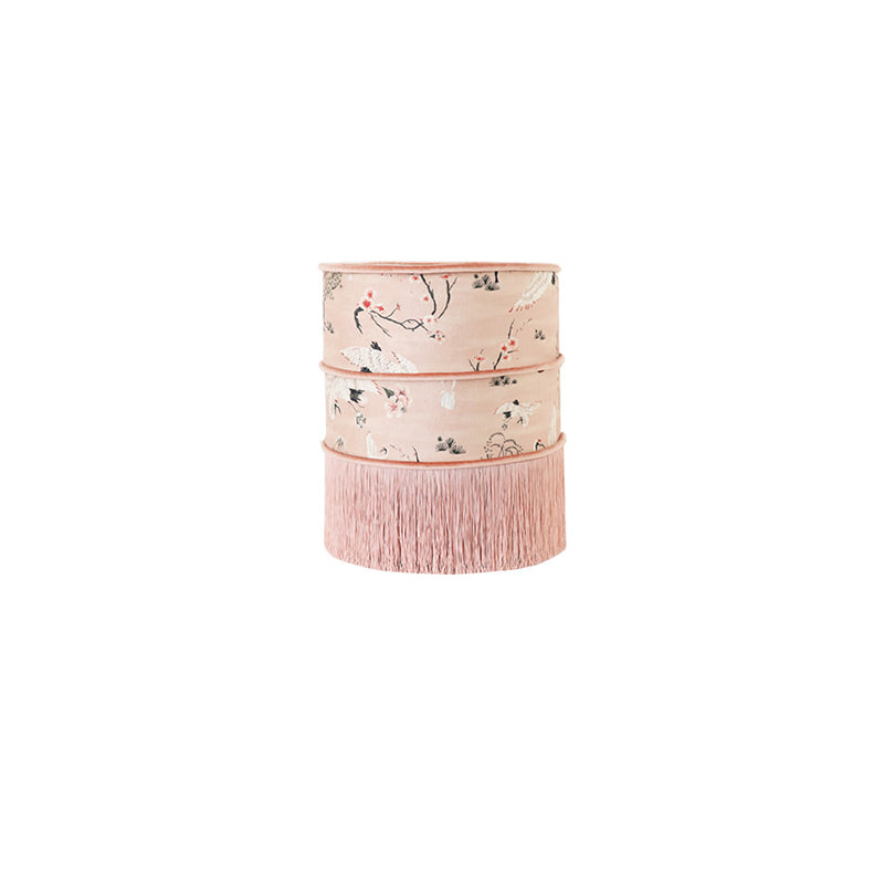 Traditional Chinese Cylindrical Printed Velvet PU Leather Vanity Stool - Solid Wood, Backless & Armless, for Bedroom