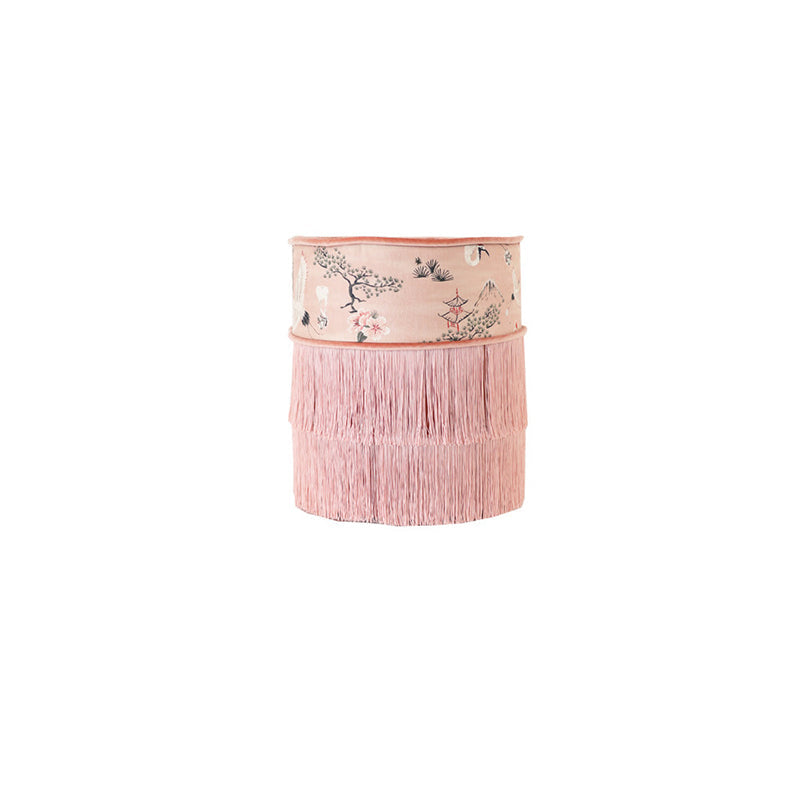 Traditional Chinese Cylindrical Printed Velvet PU Leather Vanity Stool - Solid Wood, Backless & Armless, for Bedroom