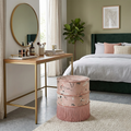 Traditional Chinese Cylindrical Printed Velvet PU Leather Vanity Stool - Solid Wood, Backless & Armless, for Bedroom