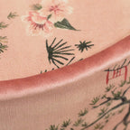 Traditional Chinese Cylindrical Printed Velvet PU Leather Vanity Stool - Solid Wood, Backless & Armless, for Bedroom