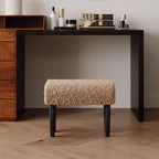 Traditional French-Style Solid Wood Vanity Stool with Plush Sherpa Fabric, Rectangular, Backless & Armless, Perfect for the Bedroom