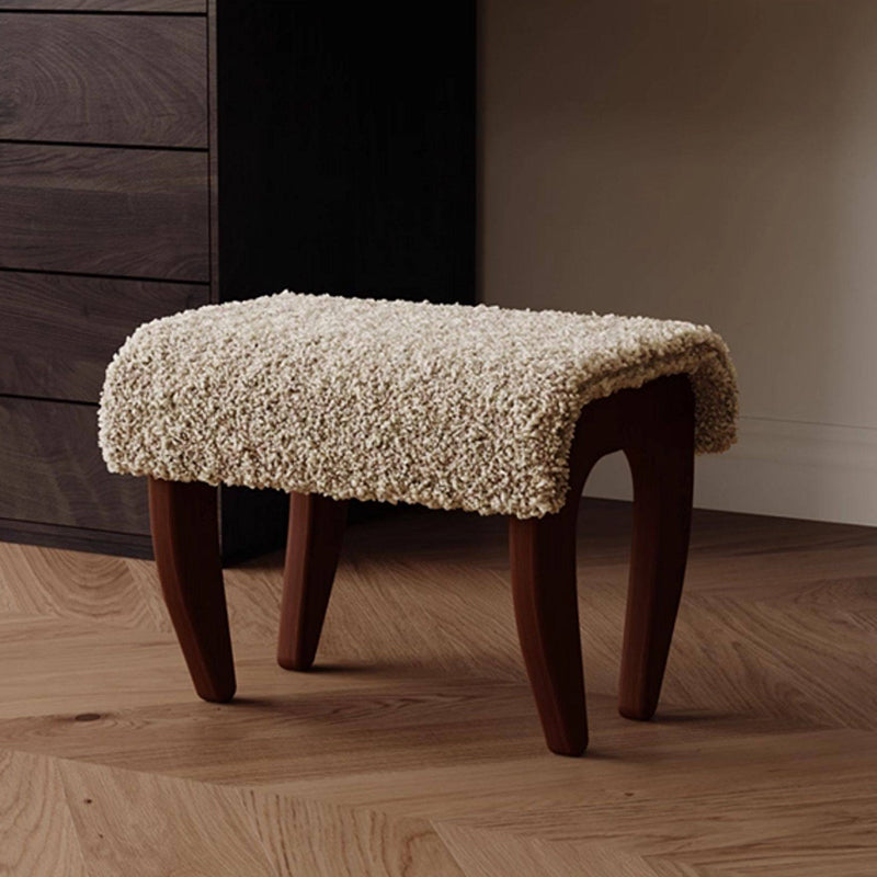Traditional French-Style Solid Wood Vanity Stool with Plush Sherpa Fabric, Rectangular, Backless & Armless, Perfect for the Bedroom