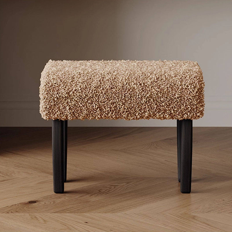 Traditional French-Style Solid Wood Vanity Stool with Plush Sherpa Fabric, Rectangular, Backless & Armless, Perfect for the Bedroom