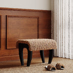 Traditional French-Style Solid Wood Vanity Stool with Plush Sherpa Fabric, Rectangular, Backless & Armless, Perfect for the Bedroom